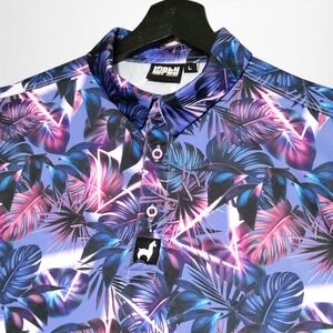 Lofty Llama Golf Polo Shirt Mens Large Bermuda Transfusion Floral Geometric AOP